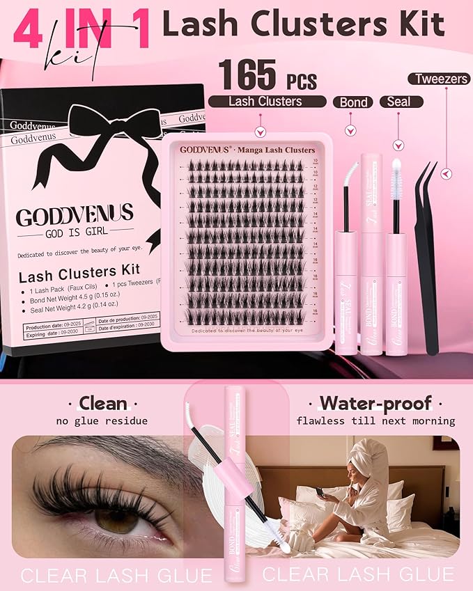 Fluffy Manga Lash Clusters Kit, Natural Wispy Cluster Eyelash Extensions, DIY Lash Extension at Home For Dolly Anime Look, Fairy Individual Lashes Kit with Waterproof Bond and Seal
