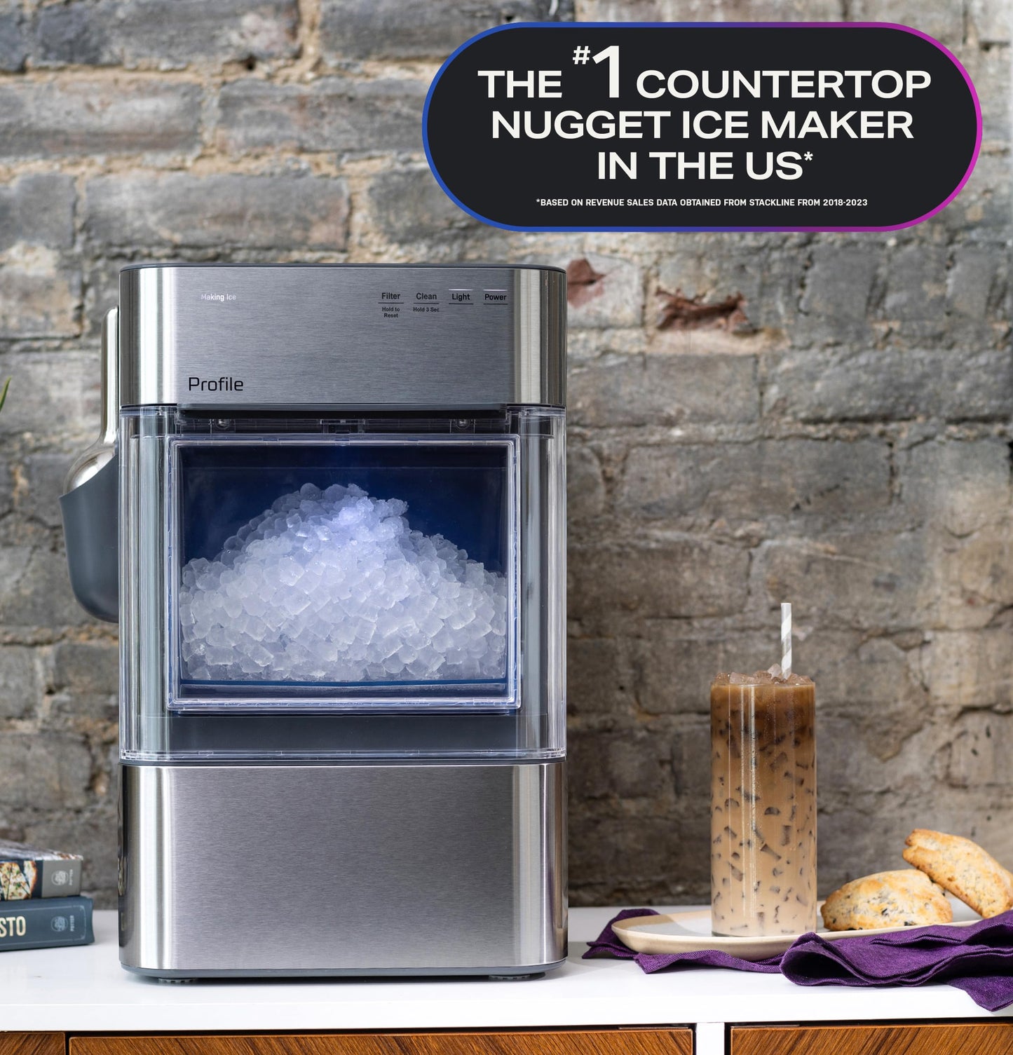 GE Profile Opal 2.0 Ultra Nugget Ice Maker with Scale Inhibiting Filter, Scoop Included, 38 lbs in 24 Hours, Pellet Ice Machine with WiFi & Smart Connected, Stainless Steel