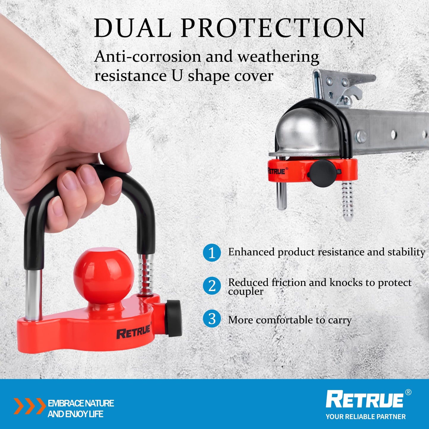 RETRUE Universal Trailer Ball Lock Hitch Coupler Locks Fits 1-7/8 Inch, 2 Inch, 2-5/16 Inch Couplers Adjustable Security with Weatherproof Cover and Cap, Red