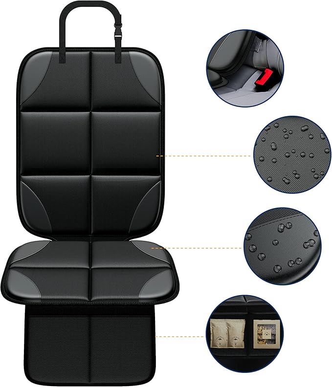 Car Seat Protector MHO+All 2 Pack Auto for Child Baby Car Seats - Large CarSeat Sit Savers Mat with Waterproof 600D Fabric & 2 Storage Pockets, Crash Test Approved