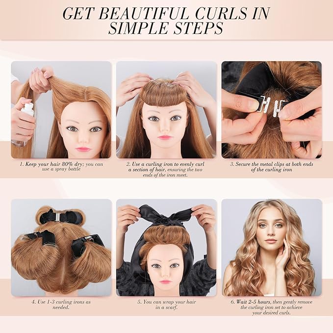 Heatless Curlers, Heatless Curls Overnight Set for Women, No Heat Hair Curlers to Sleep In, Jumbo Overnight Curls with Blowout Rods for Long Hair (Black, 3 Pack Curling Rod with 1 Scarf)