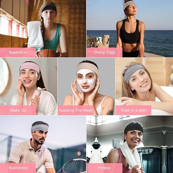 Ztomine Headbands for Women, 8pcs Stretchy Non Slip Soft Cotton Cloth Hair Bands for Sports, Workout, Yoga and Running