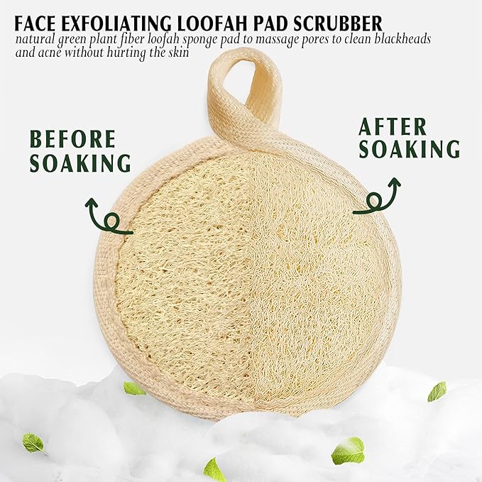 YIQINGJIE Natural Loofah Exfoliating Face Scrubber (4Pack), Facial Scrubber Loofa Pads,Clean Blackheads Without Hurting The Skin, Luffa for Women and Men,Beige