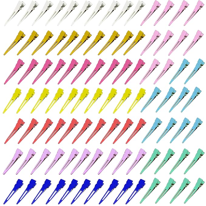 100 Pieces Single Prong Hair Clips, BetterJonny Multi Color Section Hair Clips 1.75 Inches Curl Clips 10 Colors Metal Alligator Clips Hair Pins for Hair Salon Hair Extensions