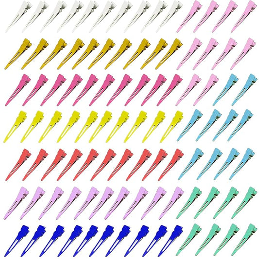 100 Pieces Single Prong Hair Clips, BetterJonny Multi Color Section Hair Clips 1.75 Inches Curl Clips 10 Colors Metal Alligator Clips Hair Pins for Hair Salon Hair Extensions