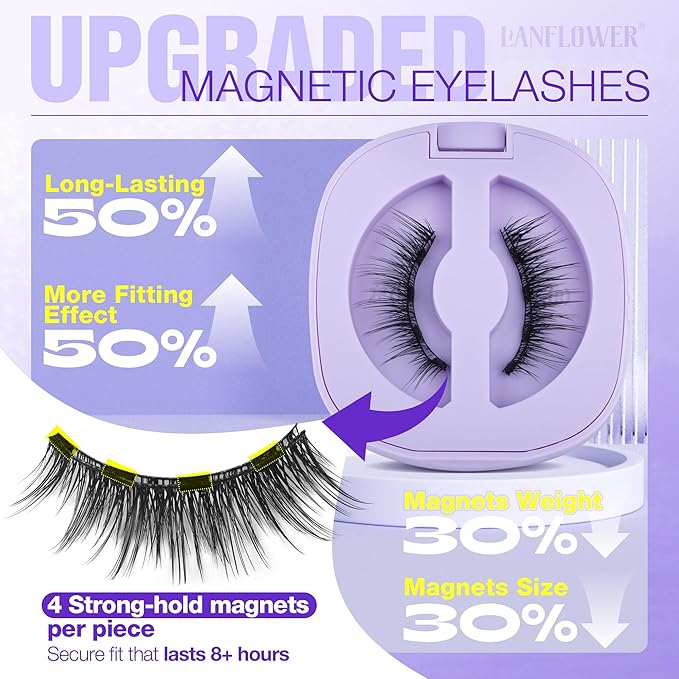 Magnetic Eyelashes with Applicator Natural Look Magnetic Lashes Wispy False Eyelashes Cat Eye Lashes with Magnets No Glue Needed Lashes Easy to Apply by Lanflower