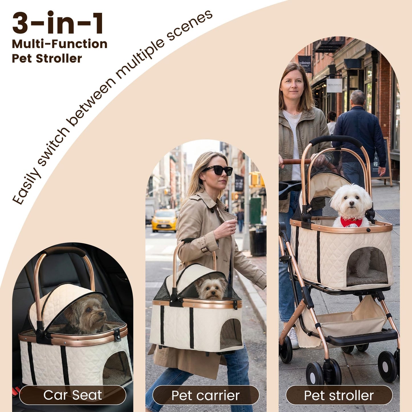Gereat Dog Stroller for Small & Medium Dogs & Cats, Foldable Pet Stroller Wagon Carries Up to 44 lbs, Dog Wagon with Storage Basket and Cup Holders, Plus a Removable Portable Pet Carrier