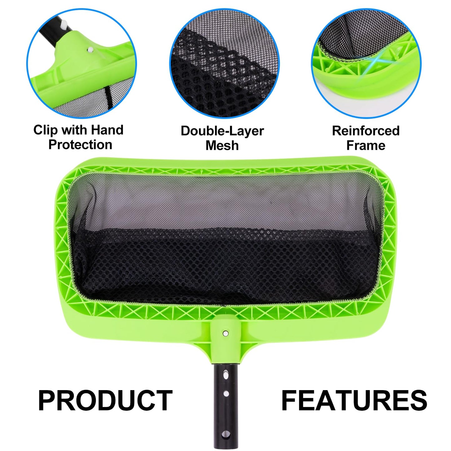 Sepetrel Swimming Pool Leaf Skimmer Net,Double-Layer & Reinforced Frame Deep Rake Nets