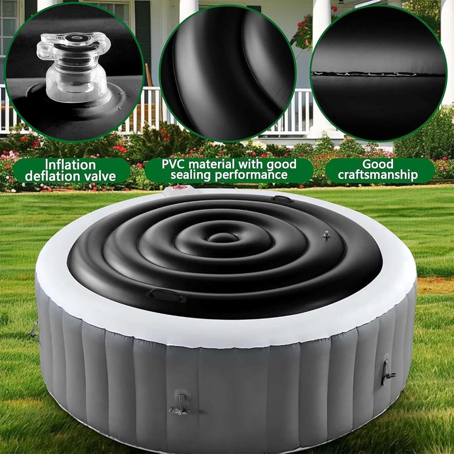 Tlswshsy 4.5 Ft Inflatable Hot Tub Cover- Energy Saving lid for Round Hot Tub- Foldable Protective Rain Overflow Cover for Outdoor Inflatable Hot Tubs (Black)