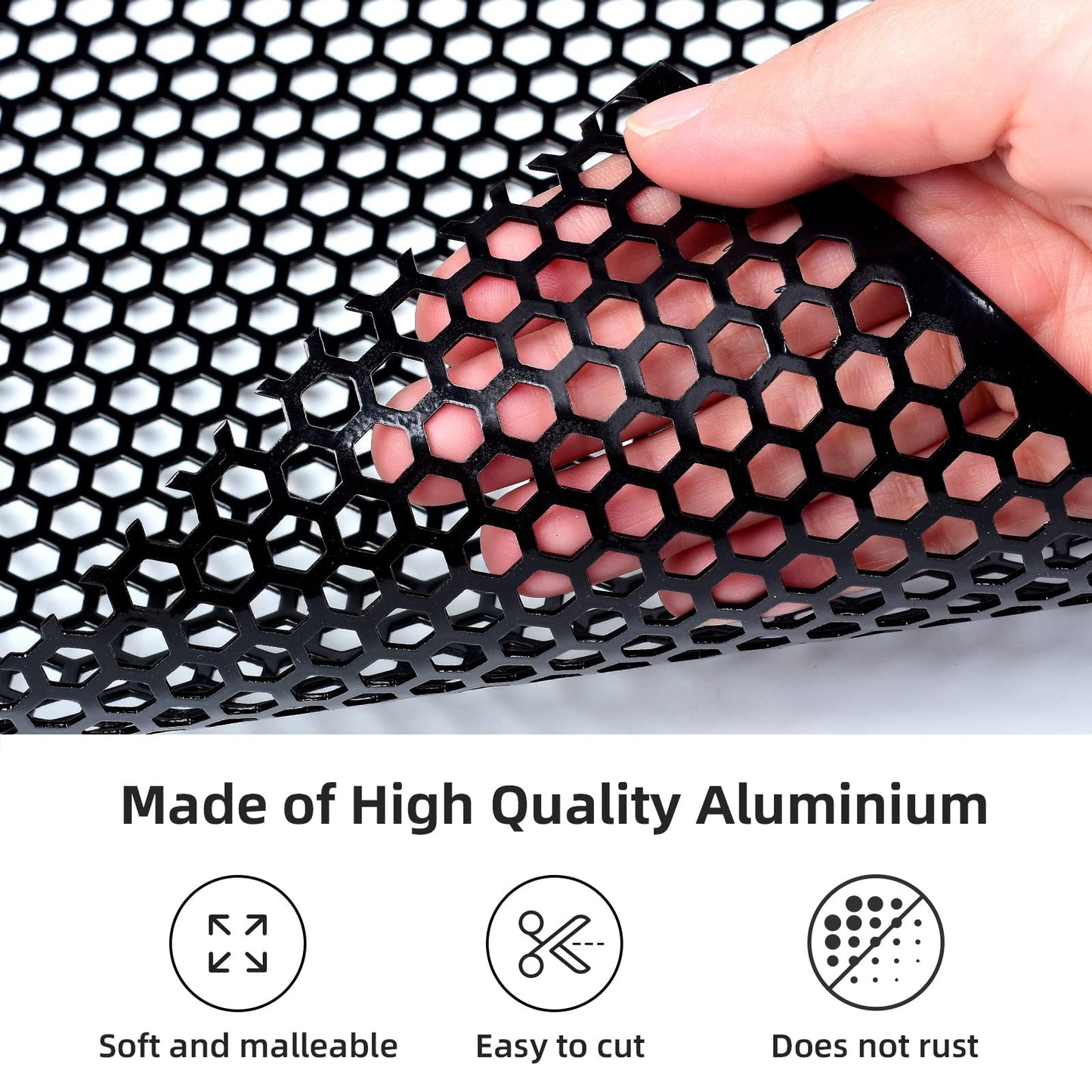 AggAuto Universal 40"x13" Car Grill Mesh - Aluminum Alloy Automotive Grille Insert Bumper Honeycomb Hole 6mm Spacing 2mm, One of the Most Multifunctional Shape Grids 100x33cm Black