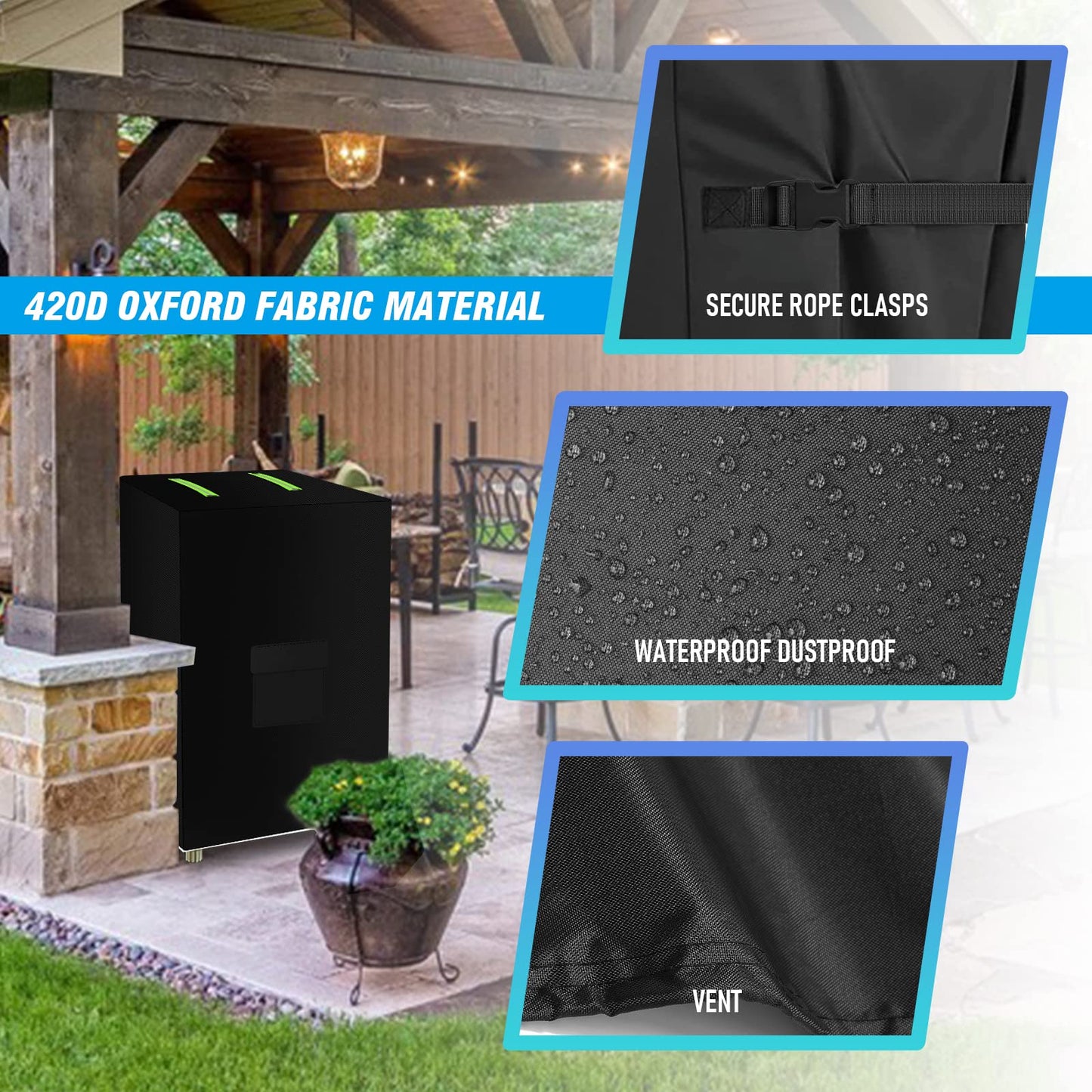 ZUYIYI Mini Chest Freezer Cover, Outdoor Deep Freezer Cover Freezer Protector for 3.5 Cubic Feet 420D Oxford Waterproof Dustproof Sun-Proof Electric Smoker Covers 23"L x 23"W x 34"H, Black