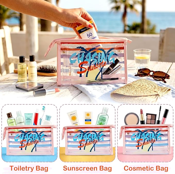COSHAYSOO Sunscreen Bag Clear Makeup Toiletry Pouch Beach Vacation Essentials for Women Teen Girls Trip Gifts Summer Pool Travel Must Have Accessories Waterproof Stuff
