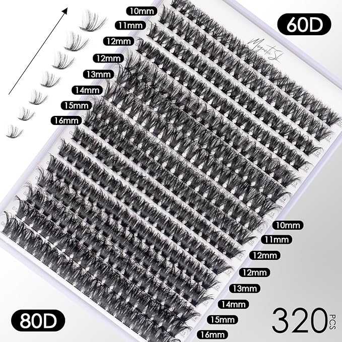 DIY Lash Extensions Kit 320pcs Individual Lashes Clusters 60D 80D Eyelash Extension Kit with Applicator and Lash Bond&Seal,Clusters Lash Glue Remover For False Eyelash Mix 10-16mm (60D+80D KIT)