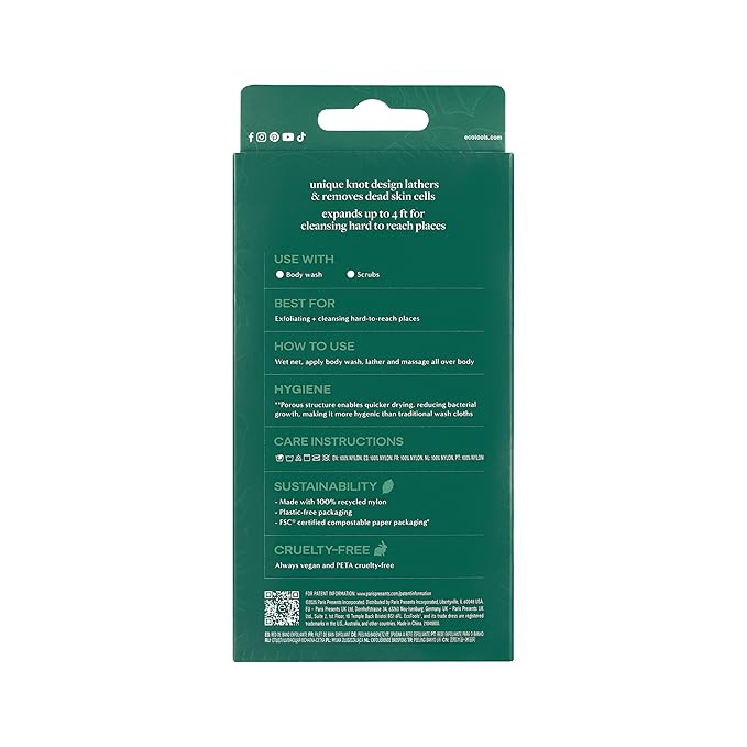 EcoTools Exfoliating Bath Net, Inspired By African Bath Net Sponge, Exfoliates & Cleanses Whole Body, Flexible & Reusable, Eco-Friendly Body Scrubber, Vegan & Cruelty-Free, 1 Count