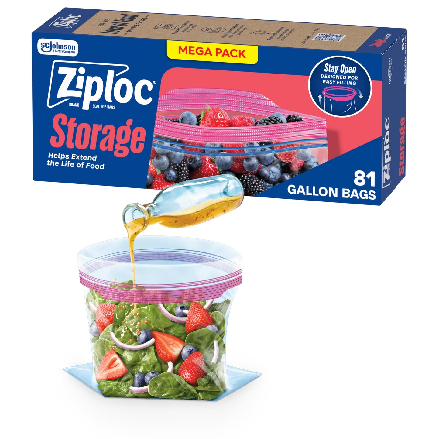 Ziploc Gallon Food Storage Bags, Stand-Up Bottom, Easy to Fill, 81 Count (Packaging May Vary)