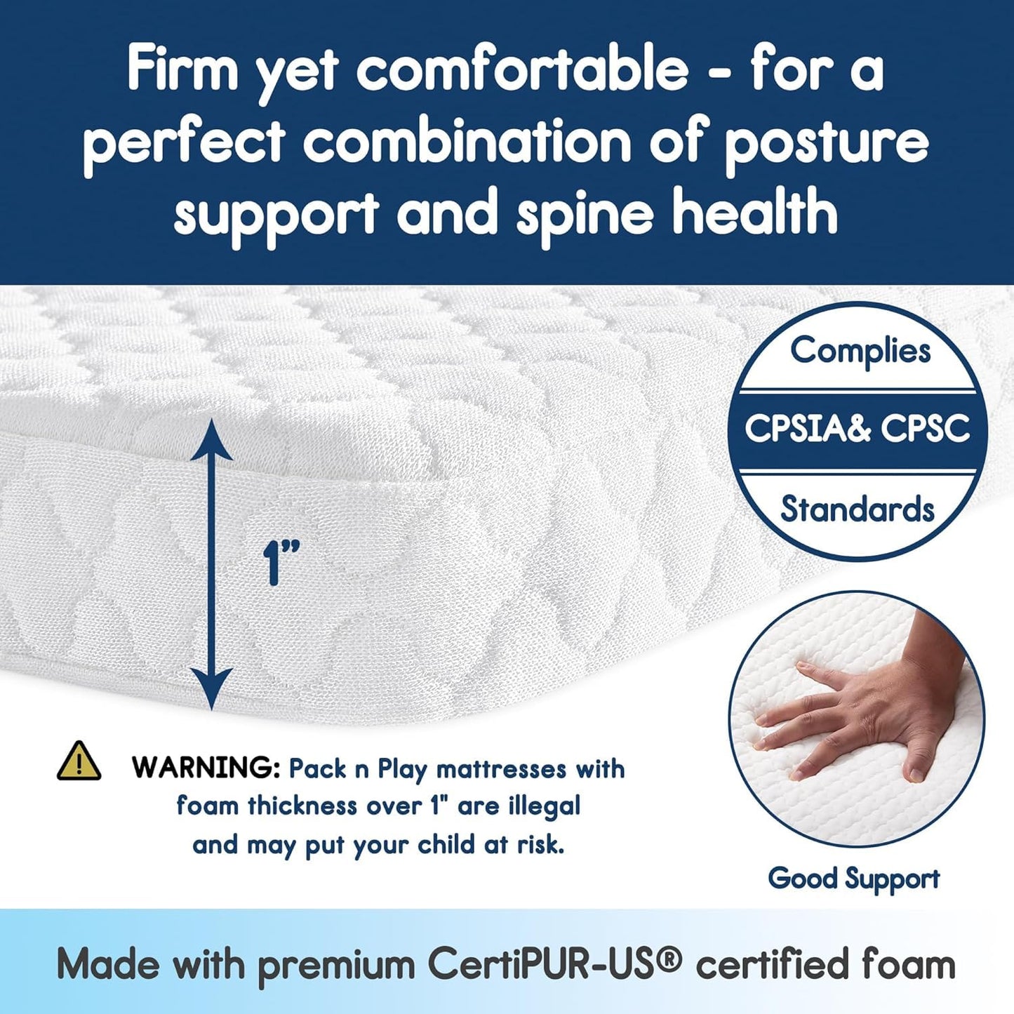 Pro Goleem Pack and Play Mattress (38"x26"), Waterproof Pack n Play Mattress Pad with Carry Bag, Firm Playard Mattress with Soft Cover, for Babies and Toddlers