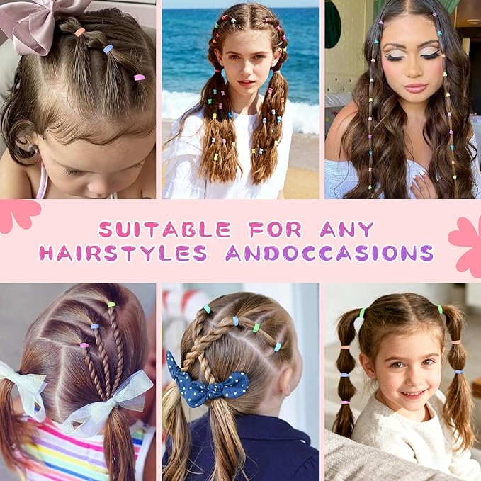 Hair Styling Kit with Hair Wax Stick, 2100 Pcs 36 Colors Hair Elastics, 1 Pink Scissors, 5 Pcs Styling Comb & Hair Tool Set, Transparent Storage Box