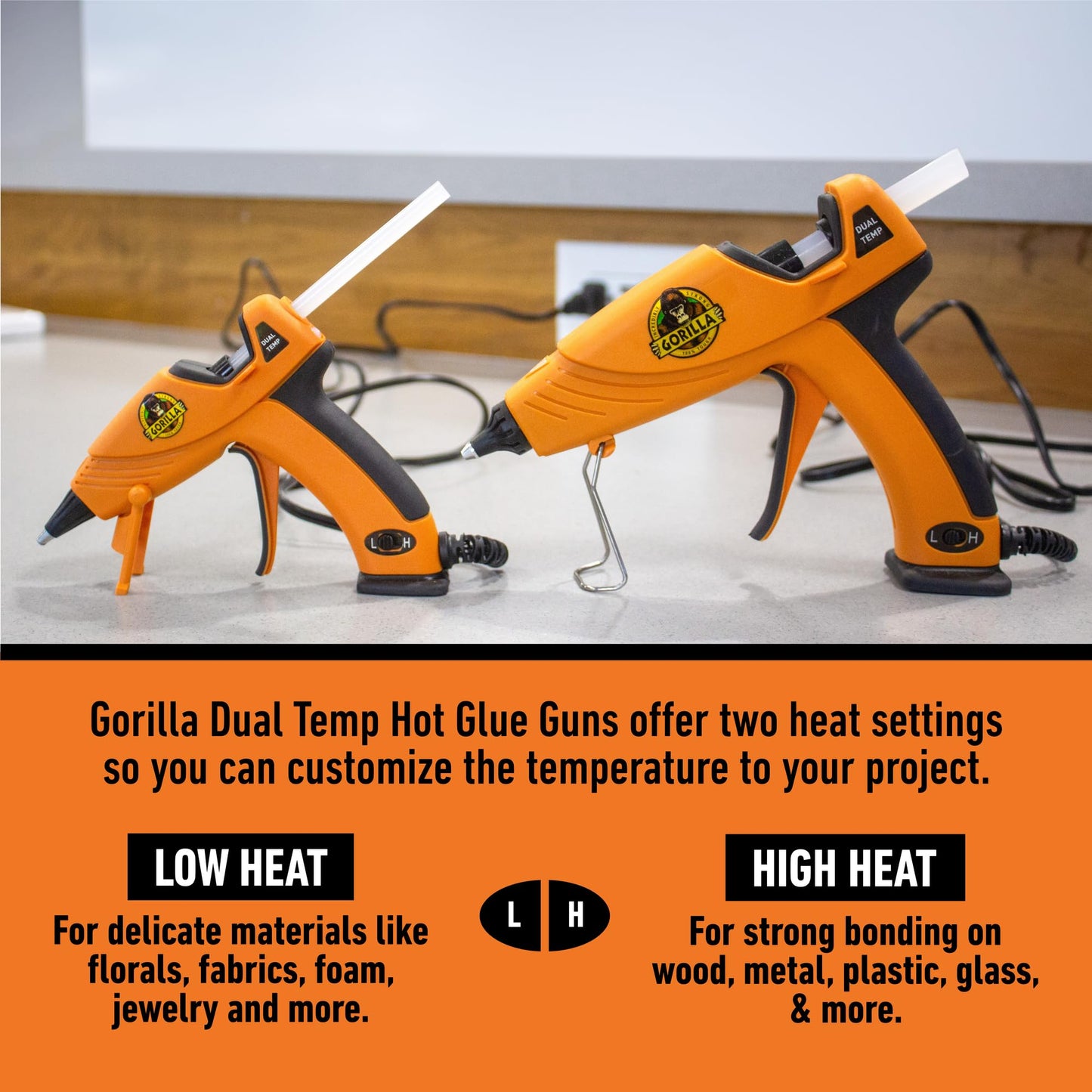 Gorilla Hot Glue Gun Kit (Pack of 1 Full Size Hot Glue Gun and 45 Sticks) - Dual Temp, Precision Nozzle, and Easy Squeeze Trigger