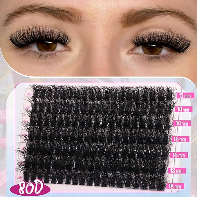 Yawamica Wispy Eyelash Clusters 12-18mm Mix 80D 100D Volume Fluffier Cluster Lashes D Curly Lash Clusters 280PCS Individual Lashes DIY Lash Extension by Self