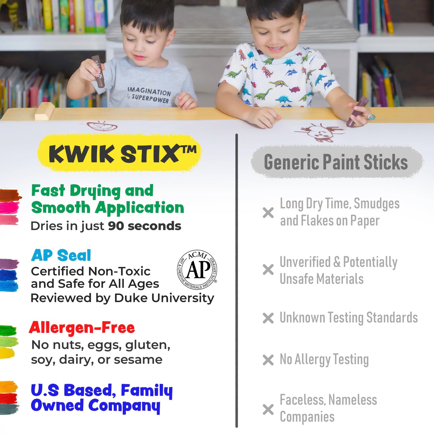 Kwik Stix Solid Tempera Paint Sticks – 12 Pack of Black – Same Color Washable, Quick Dry (90 Seconds), ASTM Certified, Non-Toxic, Allergen-Free Kids & Toddler Art Supplies for Home, School & Crafts