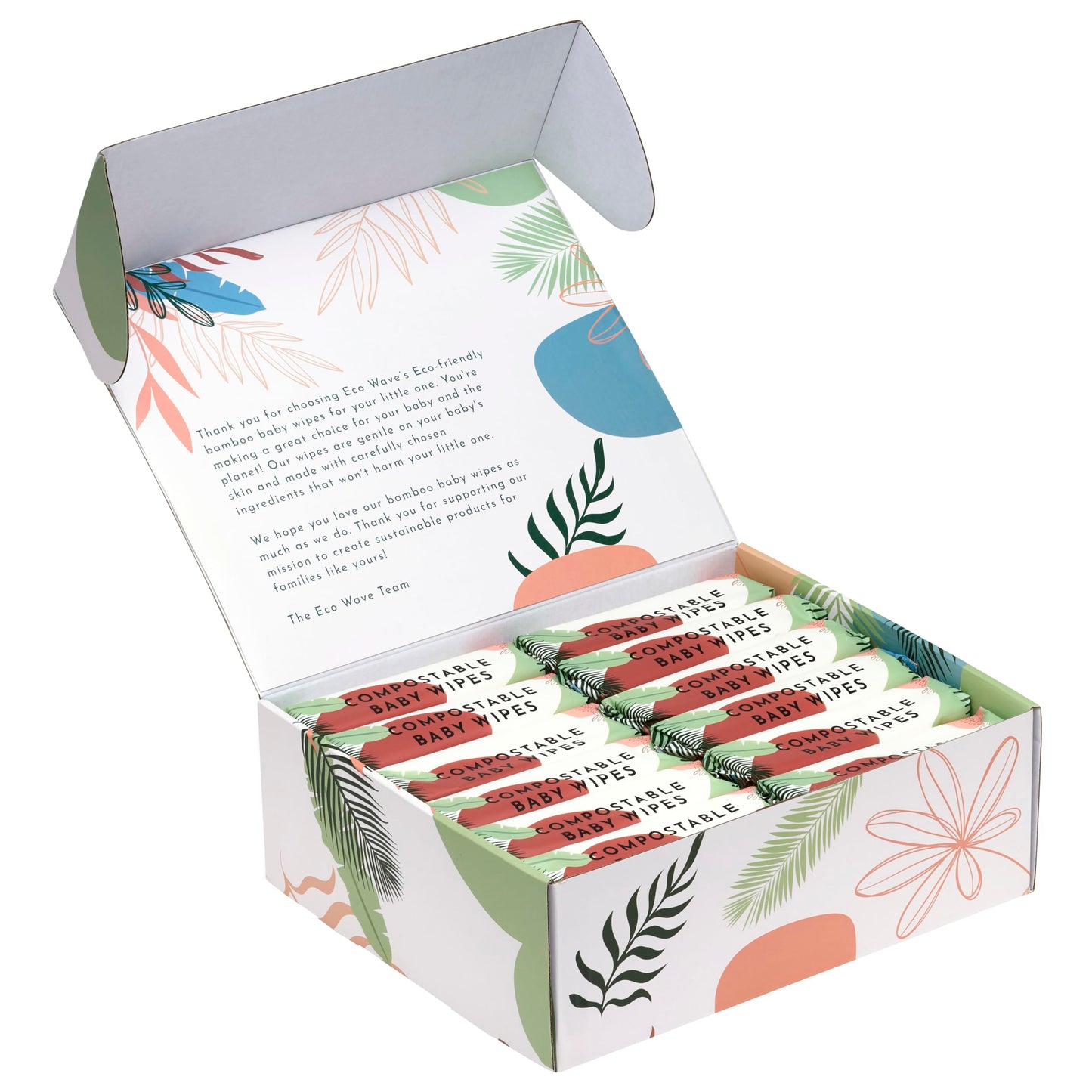 Eco Wave Baby Wipes, 100% Compostable Eco-Friendly Bamboo Wipes, Unscented, Hypoallergenic, Vegan, Alcohol-Free, Suitable For Sensitive Skin (Pack of 12)