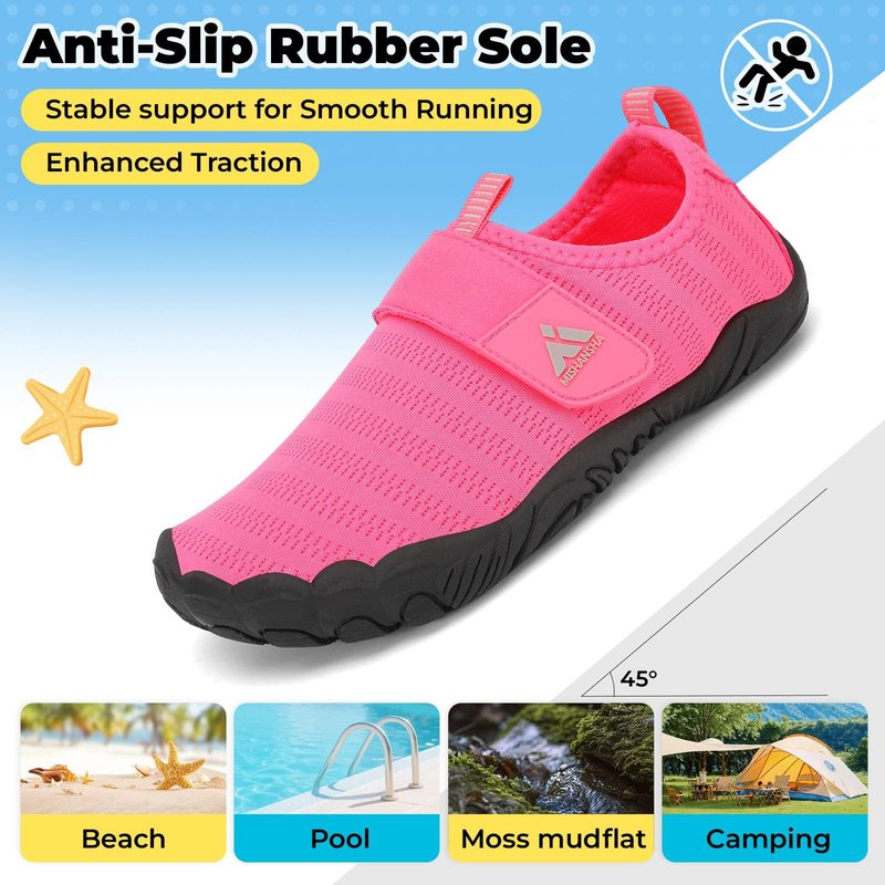 Mishansha Kids Water Shoes Quick-Dry Wide Toe Box Non-Slip Barefoot Shoes Beach Pool Swim Shoes Hot Pink 2 Big Kid