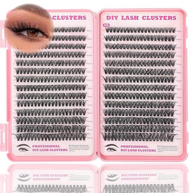 Lash Clusters Kit, 560 Pcs Eyelashes Clusters Kit 9-16mm Individual Lash Extension Kit D Curl Fluffy Wispy False Eyelashes (40D+50D Lash, Lash Clusters)