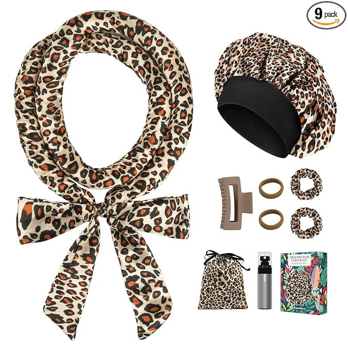 Gwabee 9 PCS Satin Heatless Curls Overnight Hair Curlers to Sleep In Hair Curler Rollers No Heat Hair Wrap for Curls Headband, 70" Satin Heatless Curling Rod Set for Women Long Waves Hair Volume
