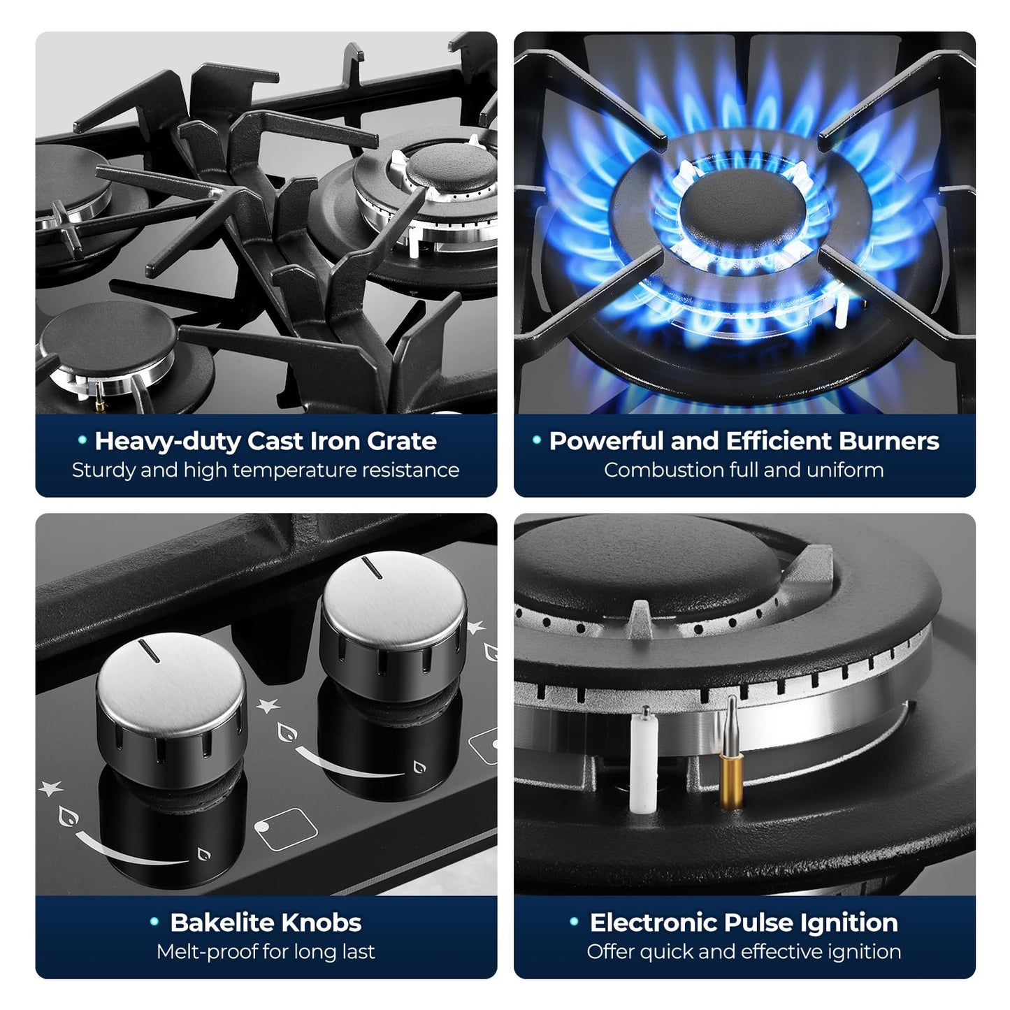 Gas Cooktop 30 Inch, Amzgachfktch 5 Burners Propane Stove, Built-in NG/LPG Convertible Gas Stove Top, Black Tempered Glass Propane Cooktop with Thermocouple Protection