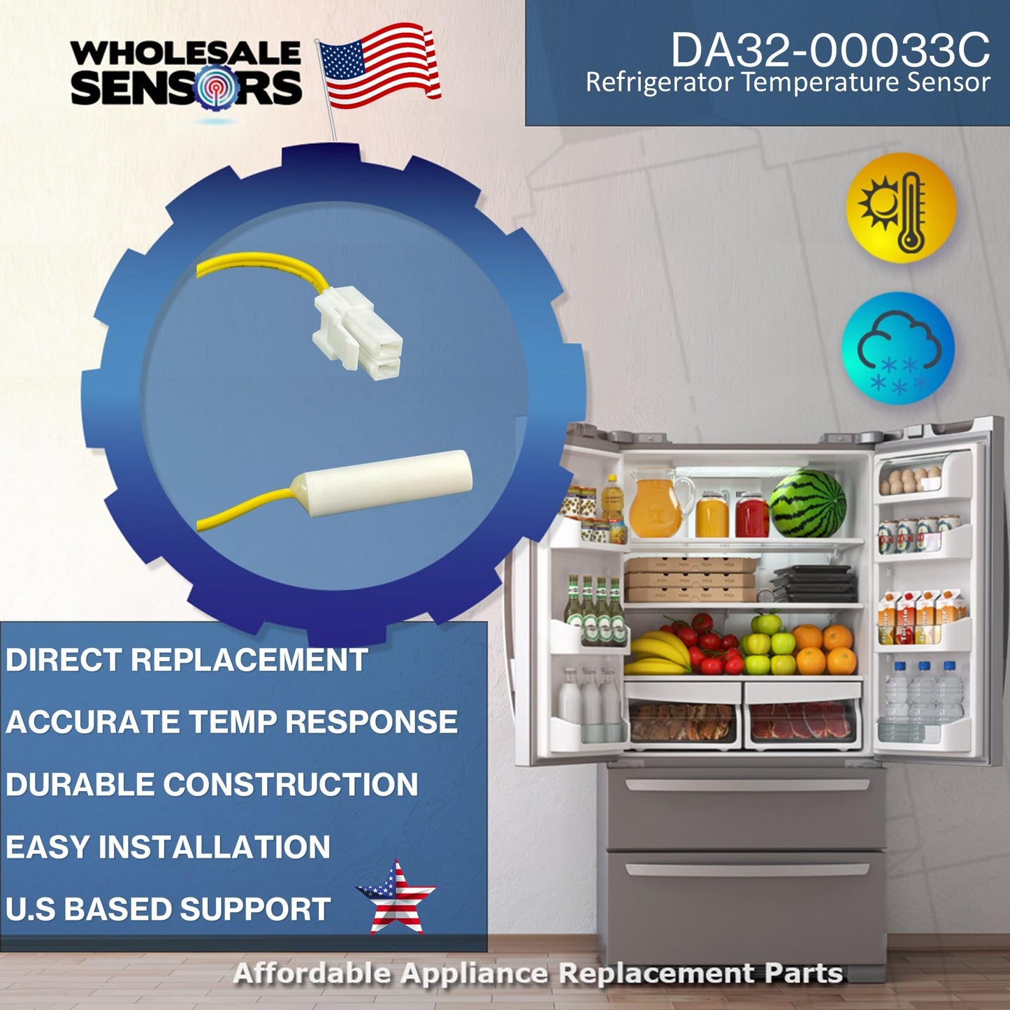 Replacement Samsung DA32-00033C Refrigerator Temperature Sensor 24 Month Warranty & US Product Support
