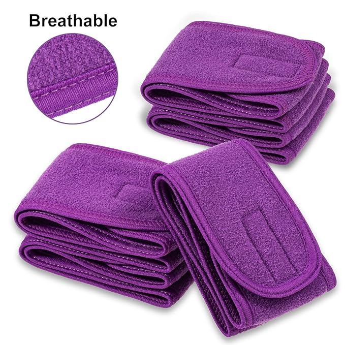 Whaline Spa Facial Headband 4 Packs Head Wrap Terry Cloth Headband Adjustable Stretch Towel for Bath, Makeup and Sport (Purple)