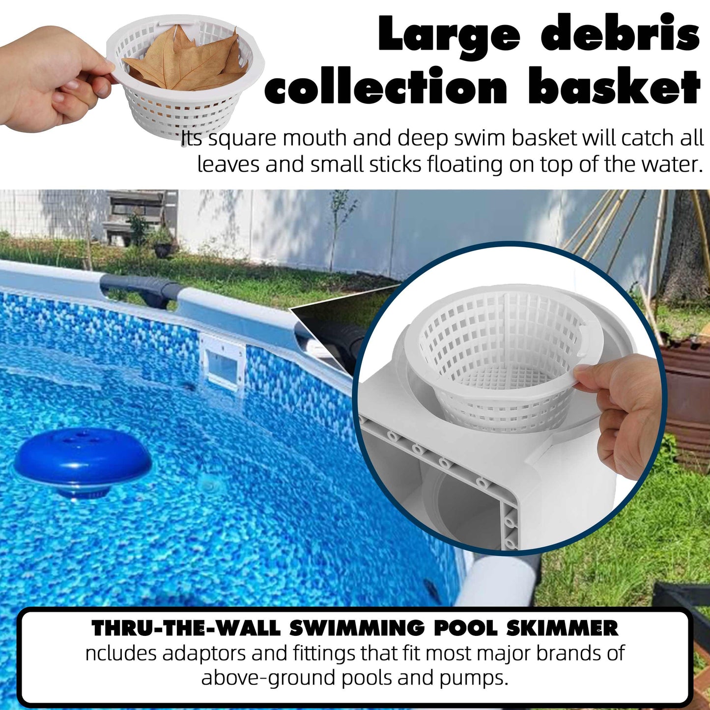 TonGass (Complete Set Universal Fit Above Ground Pool Skimmers (White) Pool Skimmer Accessory Kit ABS Plastic Thru-Wall Skimmer with Accessories Opening Width 6" Fits All Standard Pools Wall Cutouts