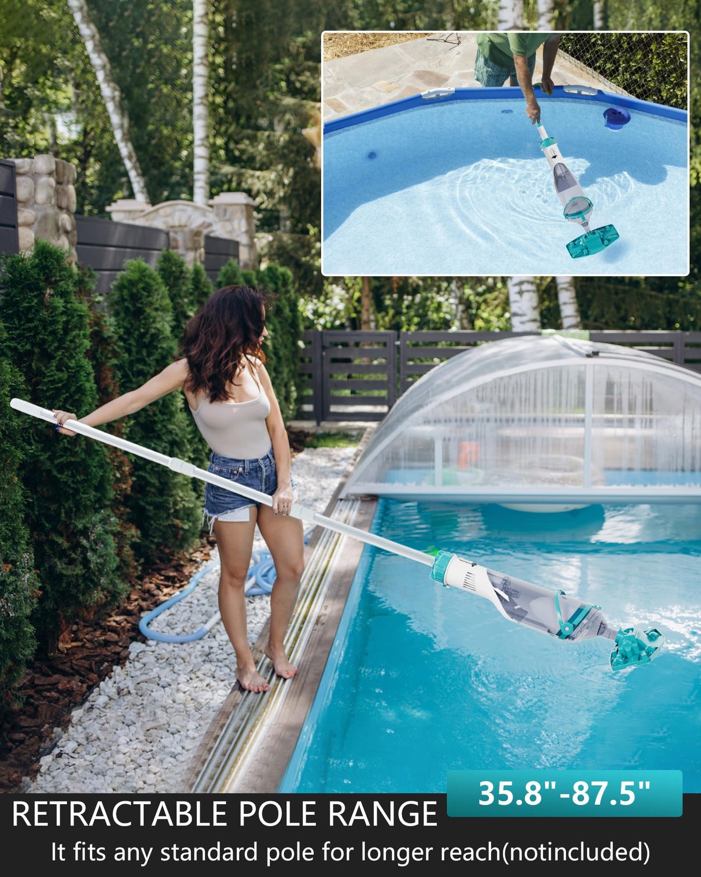 Cordless Pool Vacuum for Above Ground Pool 19.5 GPM,All Angle&LED Display,Handheld Rechargeable Spa Vacuum Cleaner for Inground Pools for Hot Tub, Leaves,Debris,Shallow Steps