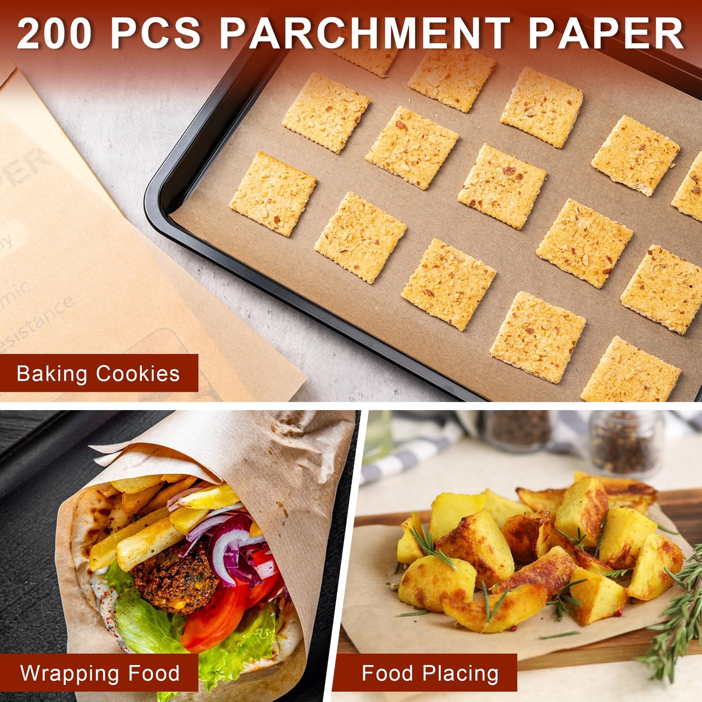 200Pcs Parchment Paper sheets, 16 x 24 Inches Non-Stick Precut Baking Parchment,Unbleached,Parchment Paper For Baking,Fryer, Cooking,Oven,Perfect for Bread, Cakes, Barbecue