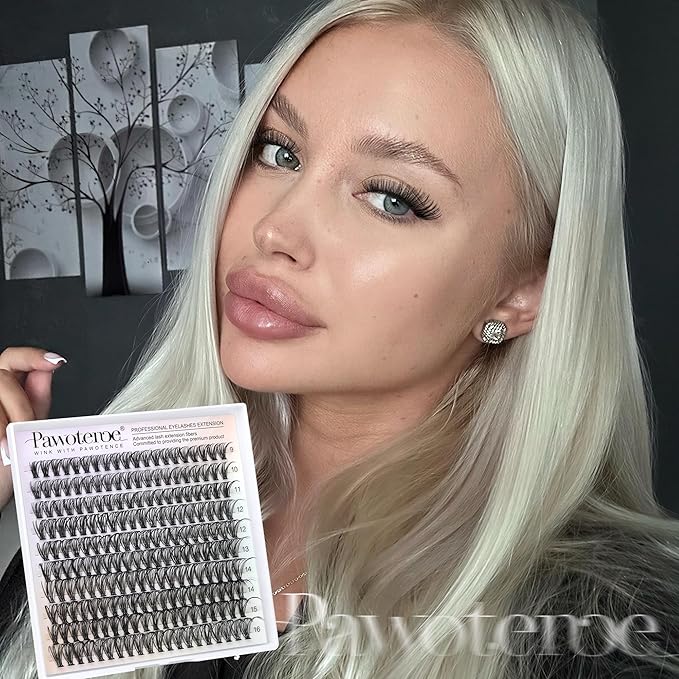 Pawotence Lash Clusters 200pcs Individual Lashes 30D Cluster Eyelash Extensions 11-16mm Eyelash Clusters Lash Extensions for Self Application (30D, 0.07D, 11-16mm Refill)