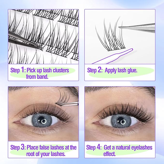 Natural Cluster Lashes CC-Curly 168 Pcs Wispy Lash Extensions 9-11MM Mixed Lengths Eyelash Extension Individuals Self Application DIY at Home by Mavphne
