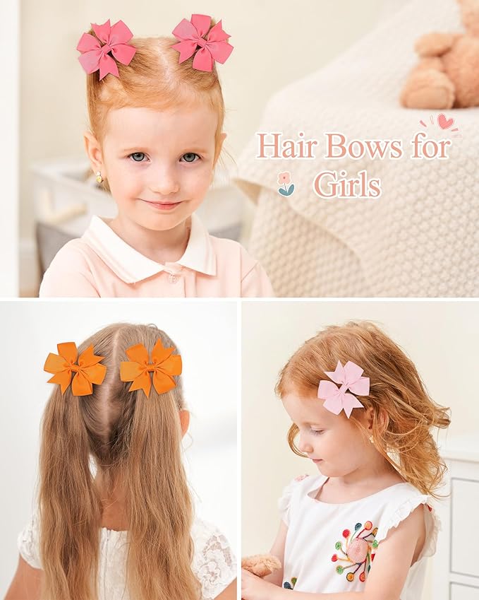 Choicbaby 60pcs 3 Inches Boutique Grosgrain Ribbon Pinwheel Hair Bows for Baby Girls, Toddler Bows Hair Clip Birthday Gifts In Pair