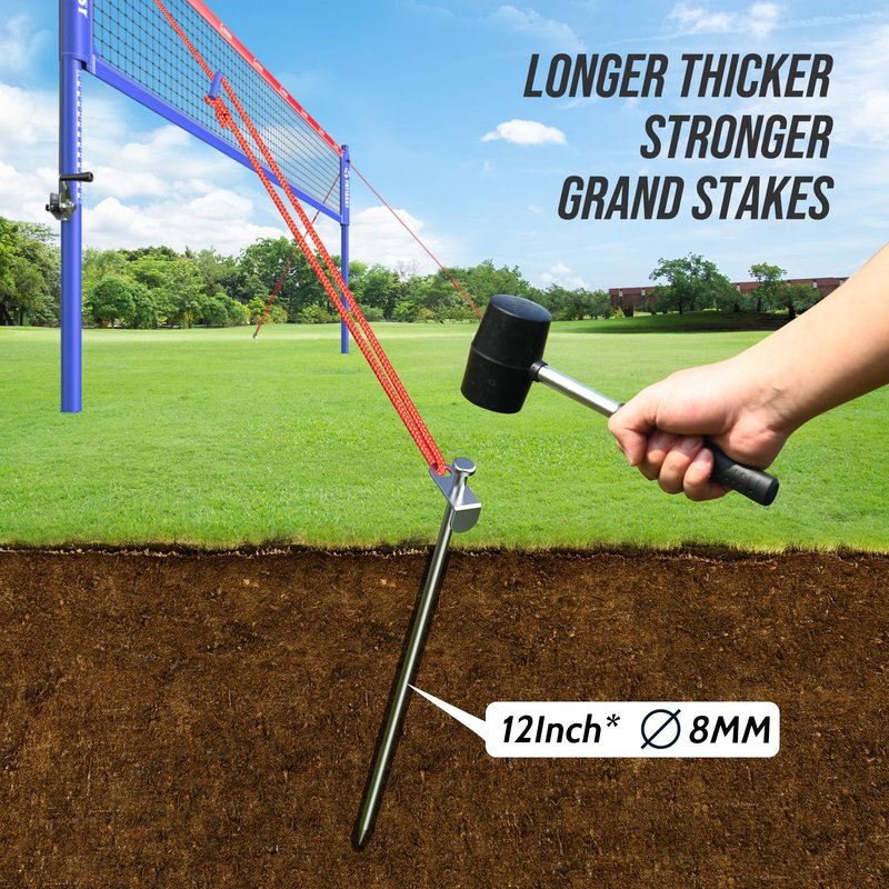 Professional Heavy Duty Volleyball Net Set for Backyard & Beach, Outdoor Net System with Steel Anti-Sag Winch, 32FT Reinforced Net, Height Adjustable Rust-Resistant Aluminum Poles, Portable Carry Bag