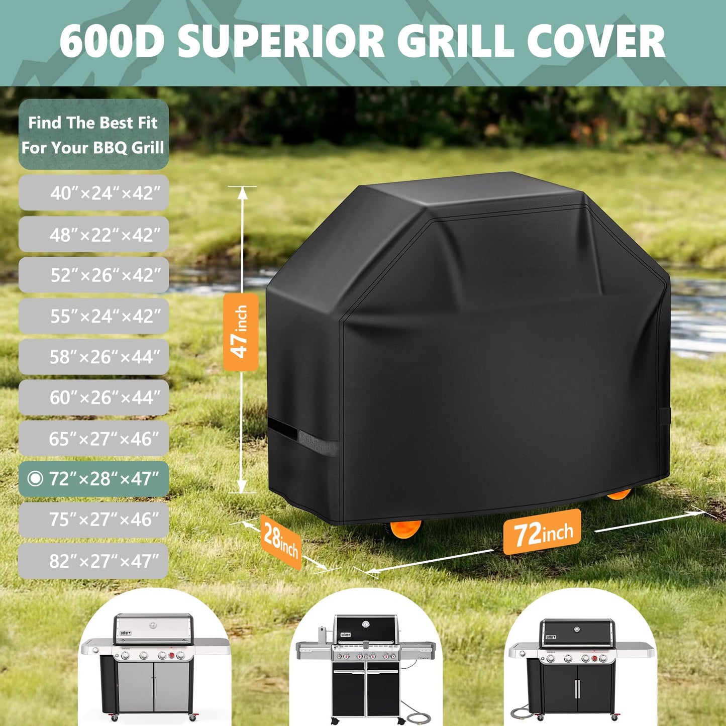 HomWanna Grill Cover 72 Inch - Superior BBQ Cover for Weber Summit 600 Series Gas Grill - 600D Large Outdoor Barbecue Covers for Weber 6 Burner Summit 670, Summit 620 and Genesis 600, Genesis 400