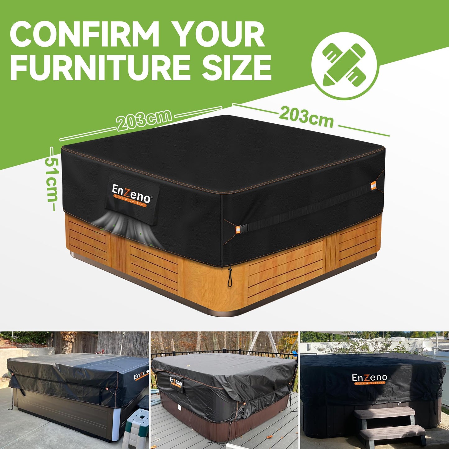 Enzeno Outdoor SPA Hot Tub Cover Waterproof Square 80 x 80 inch fit 79 x 79 or 78 x 78 or 77 x 77 420D Heavy Duty Cub Hot Tub Lid Protectors Protective Cover Cap