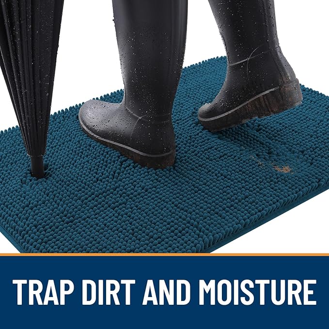 OLANLY Dog Door Mat for Muddy Paws 54x32, Absorbs Moisture and Dirt, Absorbent Non-Slip Washable Doormat, Quick Dry Chenille Mud Mat, Entry Indoor Entryway Carpet for Inside Floor, Atlantic Blue