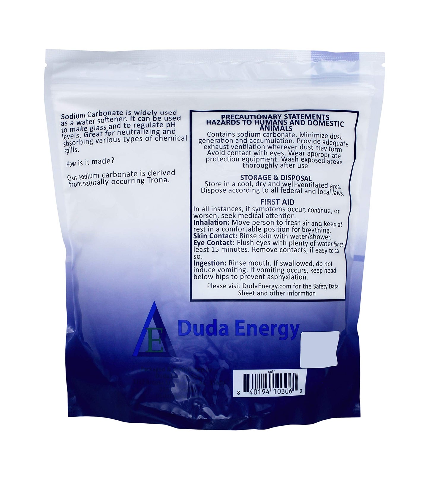 Duda Energy 10 lb Pure Sodium Carbonate Dense Soda Ash Na2CO3 pH Adjust Chemical Spa Pool Cleaning Dishwasher