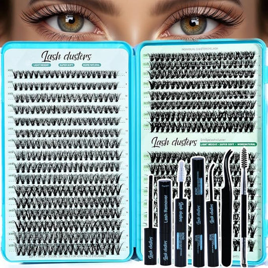 Wispy Lash Clusters Kit 640pcs Eyelash Cluster Extensions Curl Individual False Eyelashes Natural Fluffy Mink Lash Extension Kit (Lash Clusters-40D+50D KIT, Lash Clusters)