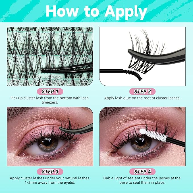 Natural Lash Clusters Kit 160Pcs Manga Eyelash Extensions Kit with Invisible Band D Curl Wispy Clusters Lashes with Waterproof Lash Bond and Seal, Lash Remover and Tweezer(Angel Baby Kit-Mix8-16mm)