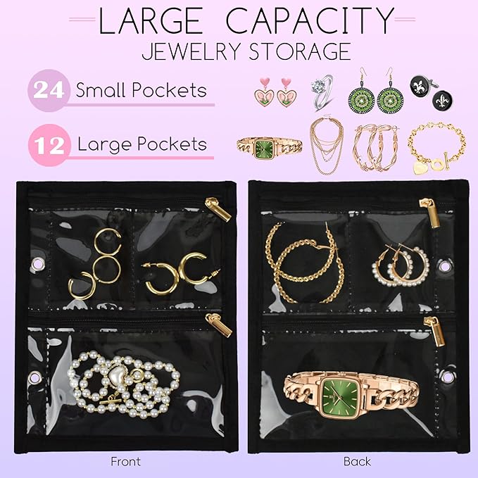 Travel Jewelry Organizer Case,Jewelry Bags Jewelry Storage Book Binder with Clear Zipper Velvet Pouch for Traveling,Earrings, Rings, Necklace, Bracelet
