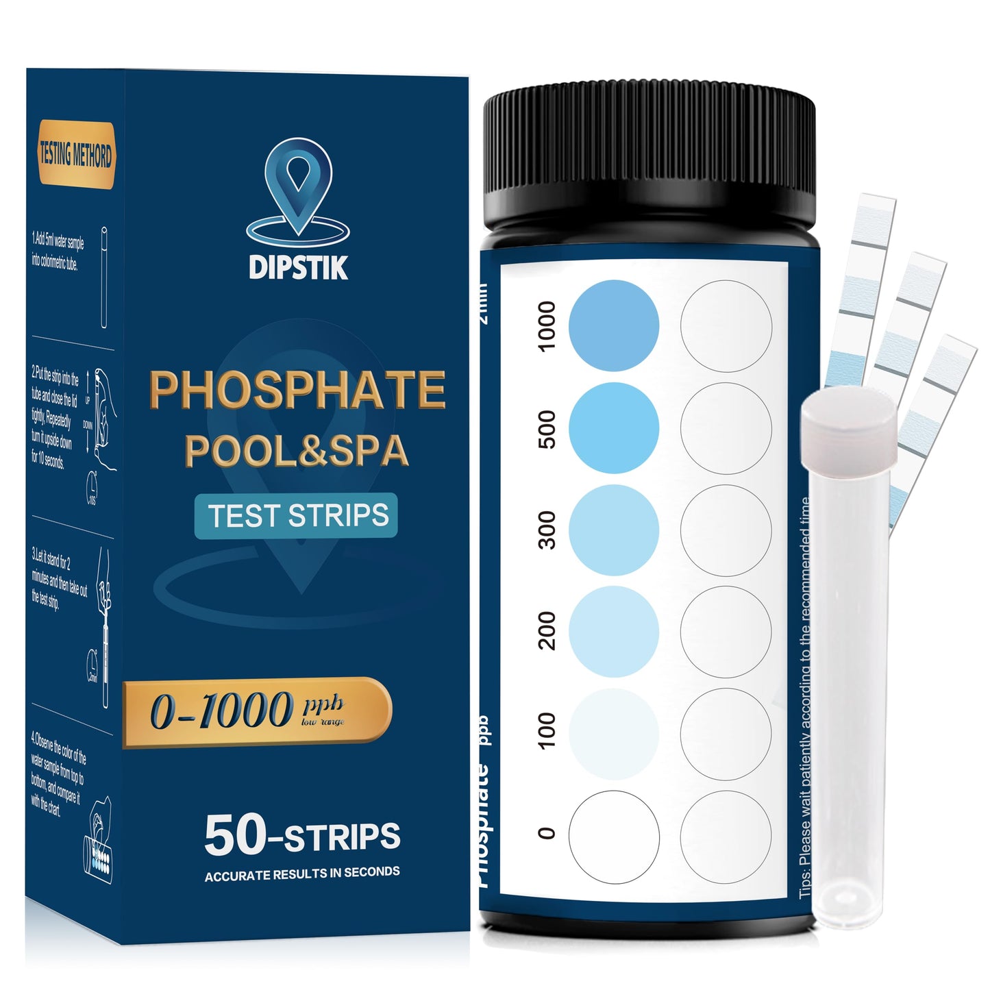 DIPSTIK Phosphate Test Kit for Pool,50 Strips Phosphate Test Strip Quick and Accurate Swimming Hot Tub and Spa Water Testing