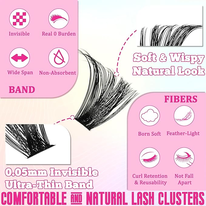 Lash Clusters Fluffy Volume Eyelash Clusters 590Pcs Cluster Eyelash Extensions DIY Lashes Clusters Lash Bond and Seal Lash Tweezers