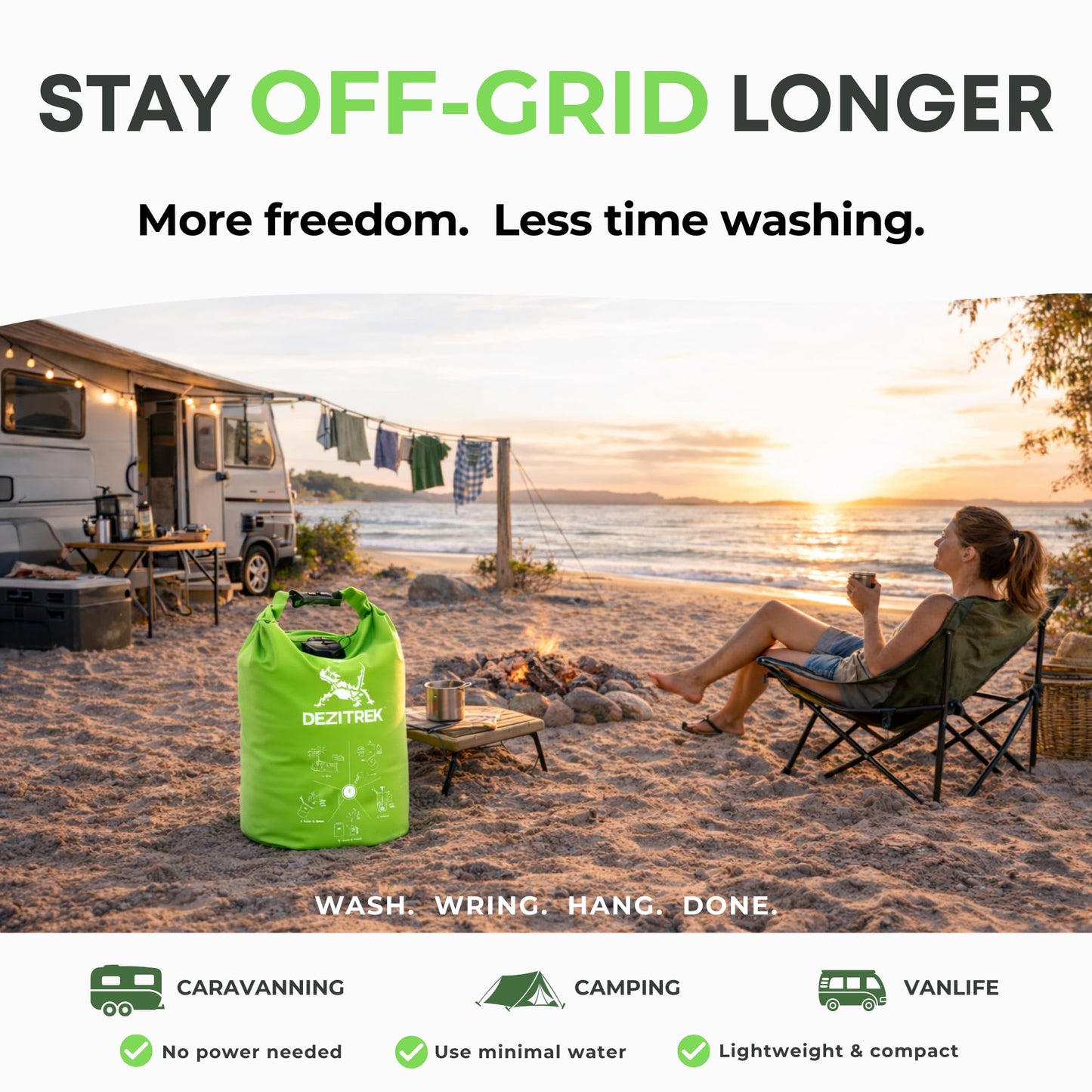Dezitrek LARGE Portable Washing Machine – Off-Grid Laundry System, High Capacity Manual Clothes Washer with Plunger, No Power Needed, for Camping, RV, Travel