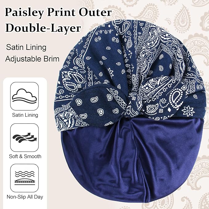 Ababalaya Satin Lined Beanies for Women Chemo Headwear Silky Lined Cotton Sleeping Cap