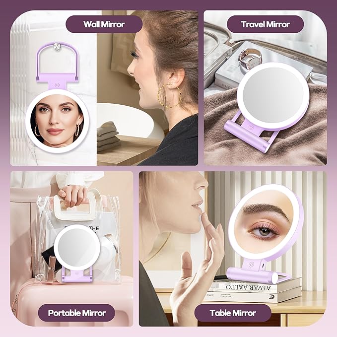 B Beauty Planet Magnifying Mirror with Light 30X, Double-Sided 1X/30X Magnifying Makeup Mirror with Tweezer, 2000mAh 3 Colour Modes with Adjustable Brightness,Foldable Travel Mirror(Purple)